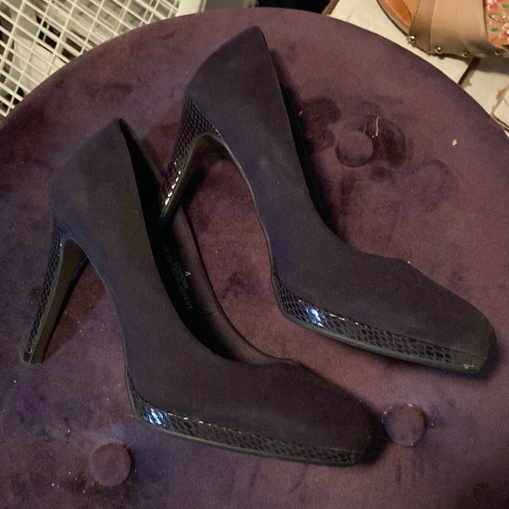 Dark Blue Stilettos with Snakeskin Accents